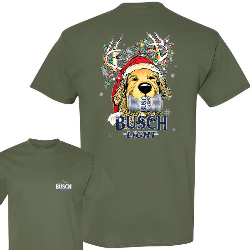 Busch Light Christmas Golden Dog 2 Sided T-shirt, Busch Light Christmas Gift Outdoors Funny Beer Shirt, Busch Light Christmas T-shirt Full Color For M