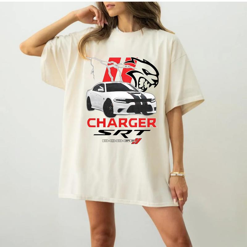 Racing Dodge Charger SRT Hellcat Graphic T-Shirt Cotton Short-sleeve Retro Streetwear Tshirt Menswear Top Shortsleeve Underwear Human Baseball t shirt