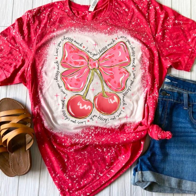 Love You Cherry Much Bleached Shirt - Ash Grey - Valentine Day