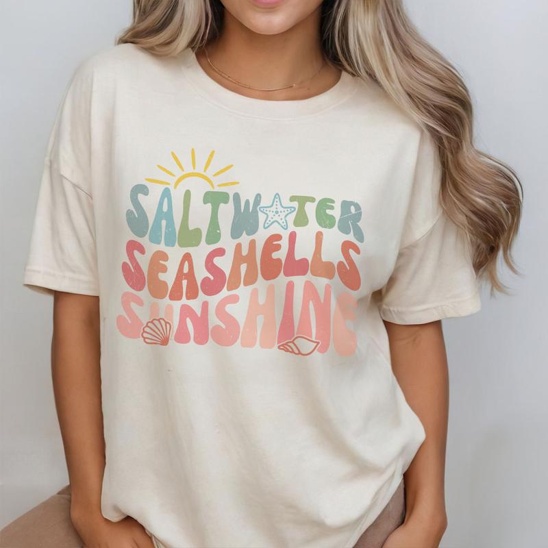 Saltwater Seashells Sunshine Shirt, Summer Shirt, Comfort Shirt for Women, Beach TShirt, Summer Vacation TShirts, Saltwater Tee, Sunsets Tee, Matching