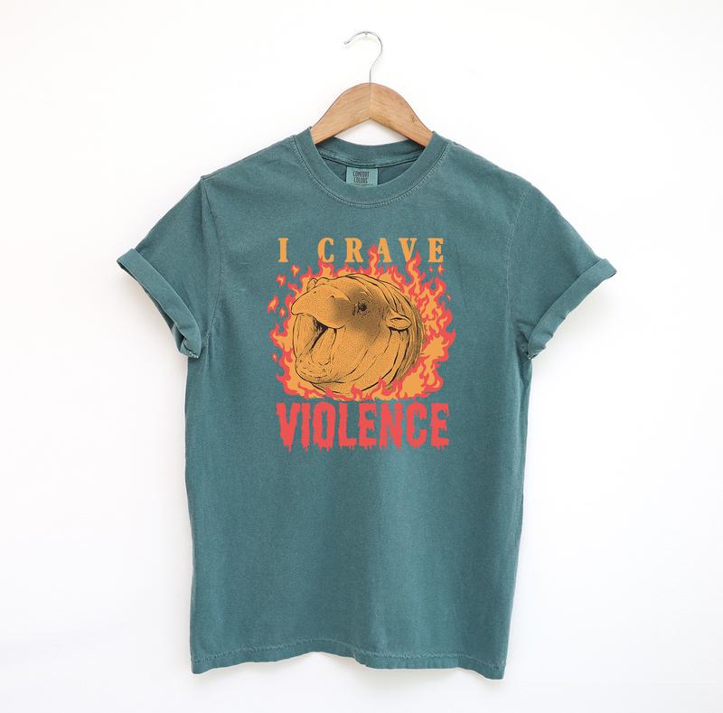 I Crave Violence Hippo T Shirt, Moo Deng Comfort Colors T-Shirt