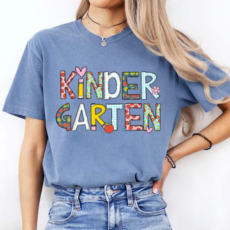 Kindergarten Shirt, Cute Alphabet Tee, Comfort Colors Crewneck Shirt for Women, Teaching Tee, First Day Of Kindergarten, Back To School Clothing Casua