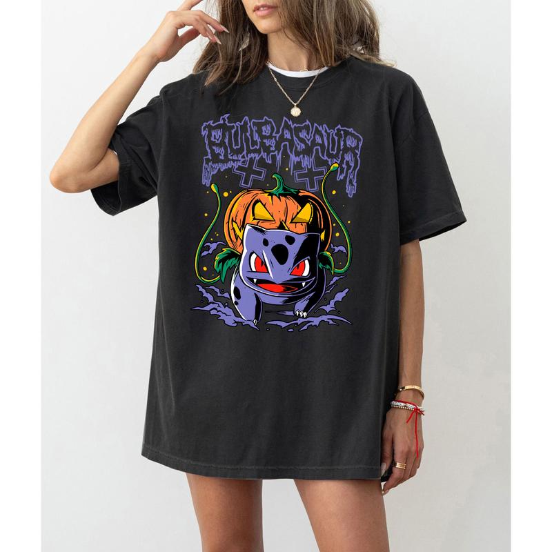 Bulbasaur Pumpkin Sweatshirt, Pokemon Pumpkin Sweatshirt, Halloween Sweatshirt, Spooky Pumpkin Monster Sweatshirt, Gengar Japan Anime Sweatshirt, Poke