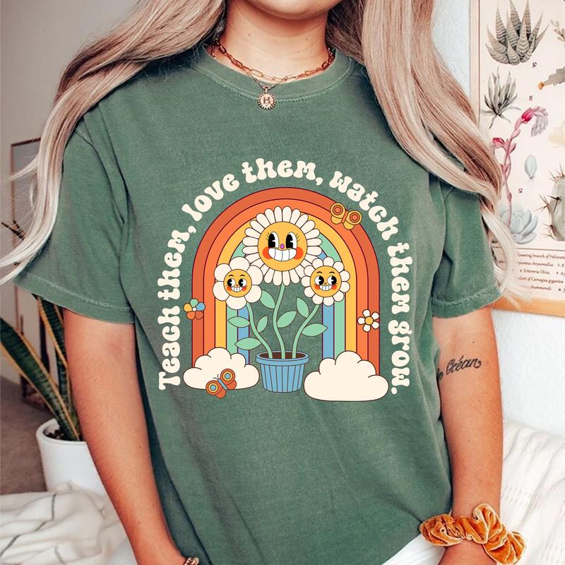 Teacher Shirt Women, Back To School Shirt Teacher, Teach Them Love Them Watch Them Grow, Retro Teacher Shirt, Retro Teacher Tee, New Teacher, Womenswe