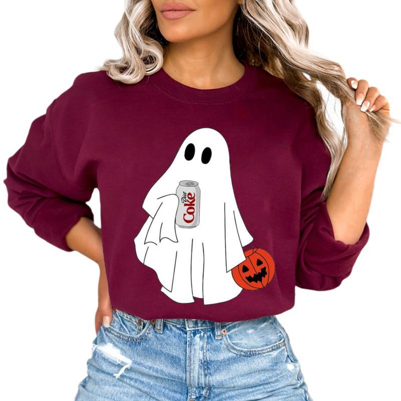 Cute Booo Ghost Coke Drink Halloween Sweatshirt, Coke Halloween Sweater, Full Sizes, Full Color, Unisex