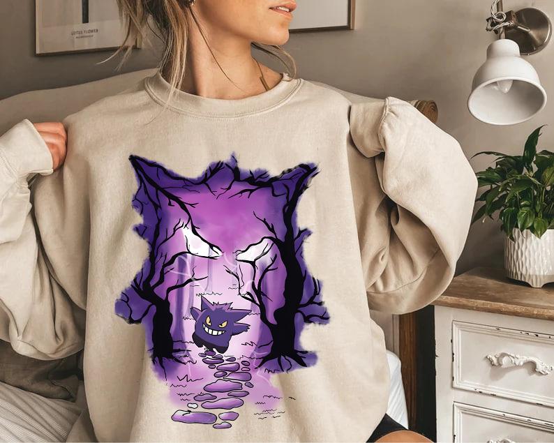 Gengar Sweatshirt, Monster Ghost Shirt, Kaiju Themed Shirts, Gengar Gift Japanese Anime Shirt, Dark Ghost Kaiju Japanese Style SWEATSHIRTS Pokemon Sw