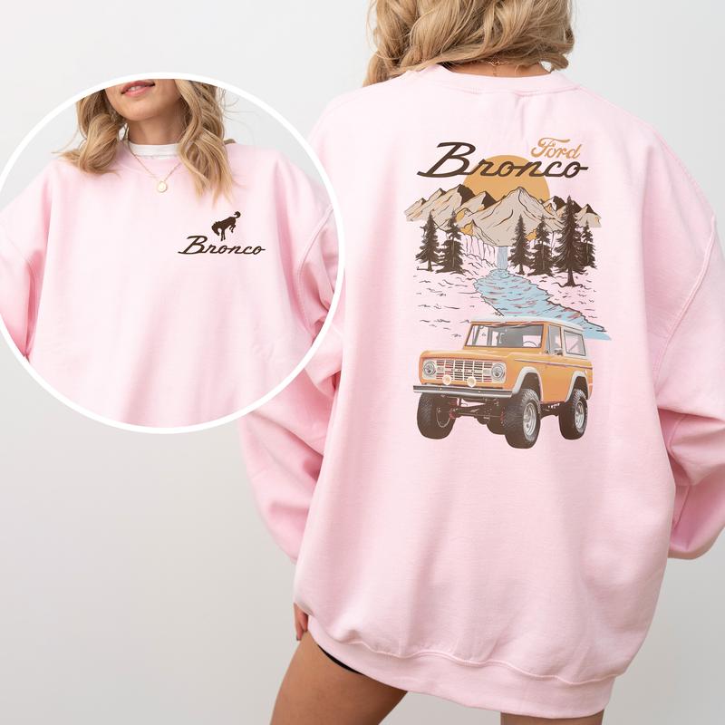 Vintage Ford Bronco Car National Park 2-Sided Sweatshirt, Retro Bronco Crewneck, Country Girl Sweater, Casual Womenswear, Cotton Fabric Pullover Tops