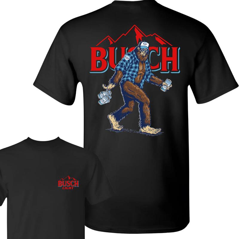 Bigfoot Busch Light Double Sided Tee Classic Cotton Tops Men's Crewneck T-shirt Menswear Collar