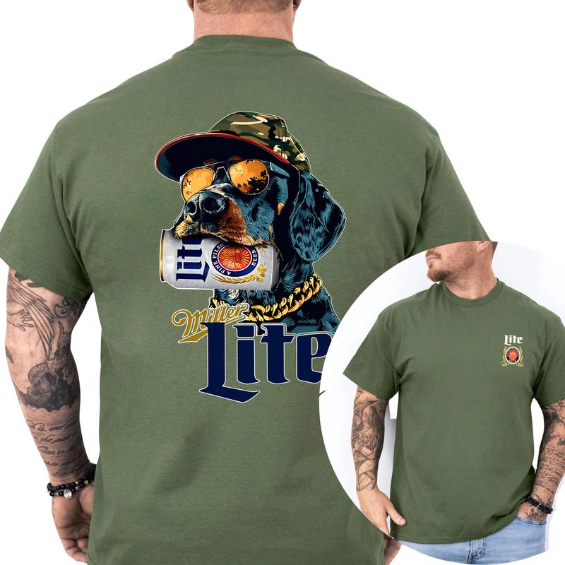 Miller Coonhound Dog Miller Lite 2 Sided T-Shirt, Hunting Shirt, Funny Beer Printed Shirt, Classic Cotton Top, Soft Fabric Shortsleeve Shirt