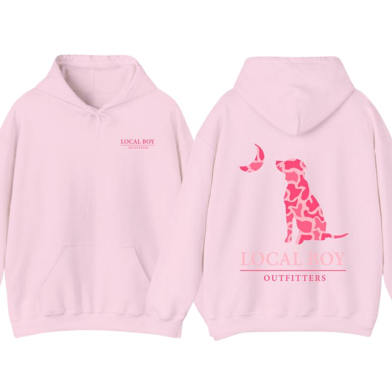 Local Boy Outfitters Dog And Moon Pink Camo Hoodie Sweatshirt T-Shirt, Hunting Shirt, Casual Unisex Shirts, Funny Shirt, Hoodie For Men, Women, Full C