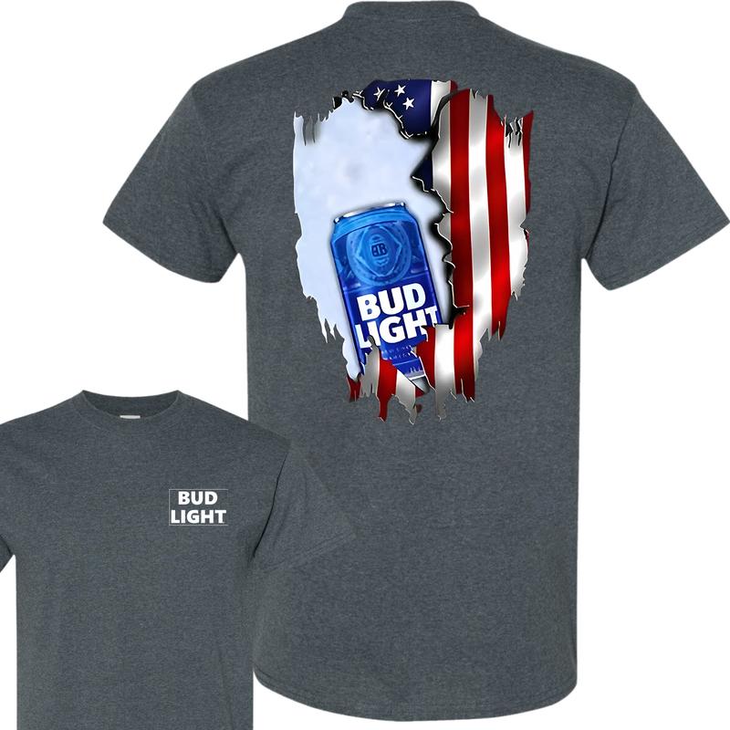 Bud Light Ripped American Flag T-Shirt, Unisex T-Shirt, Full Color, For Men, For Women