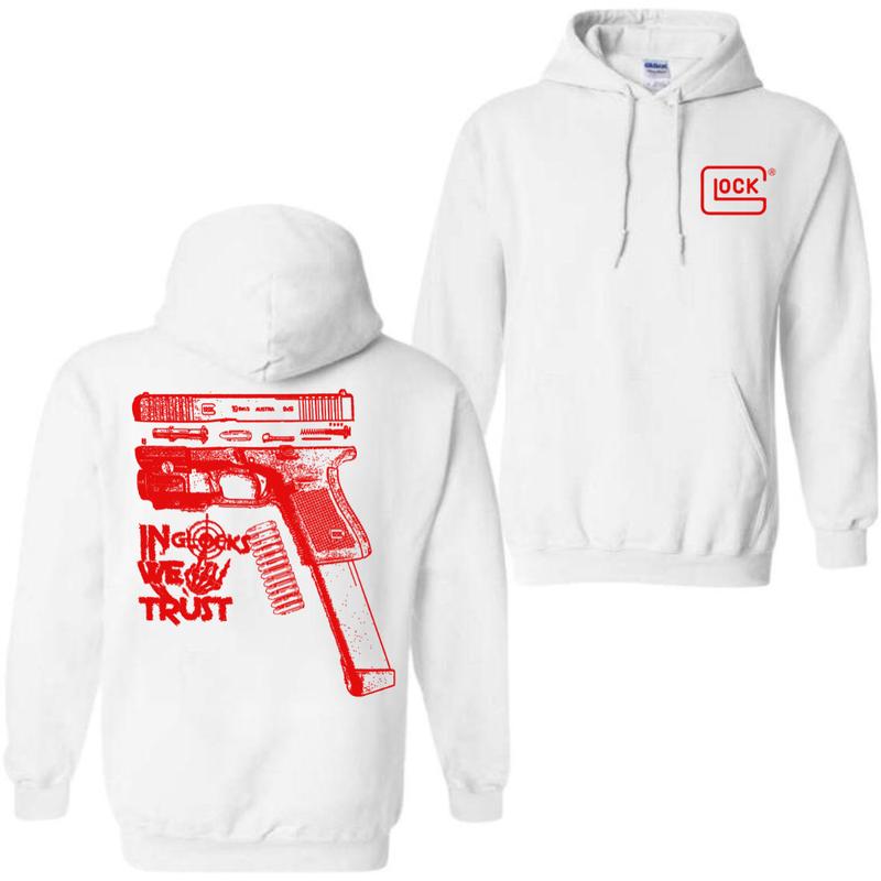 In GLock We Trust Hoodie - Glock Shirt- Design Red Color Double Sided - Men's & Women's Classic Fit Long Sleeve Hoodie - Menswear Casual Underwear