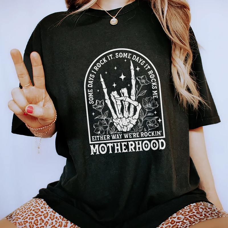 Motherhood Shirt, Some Day I Rock It Tee, Cool Mama Graphic Printed Short Sleeve Tee Shirt, Cool Mom Soft Fabric Comforts Shirts, Women's Tops, Womens