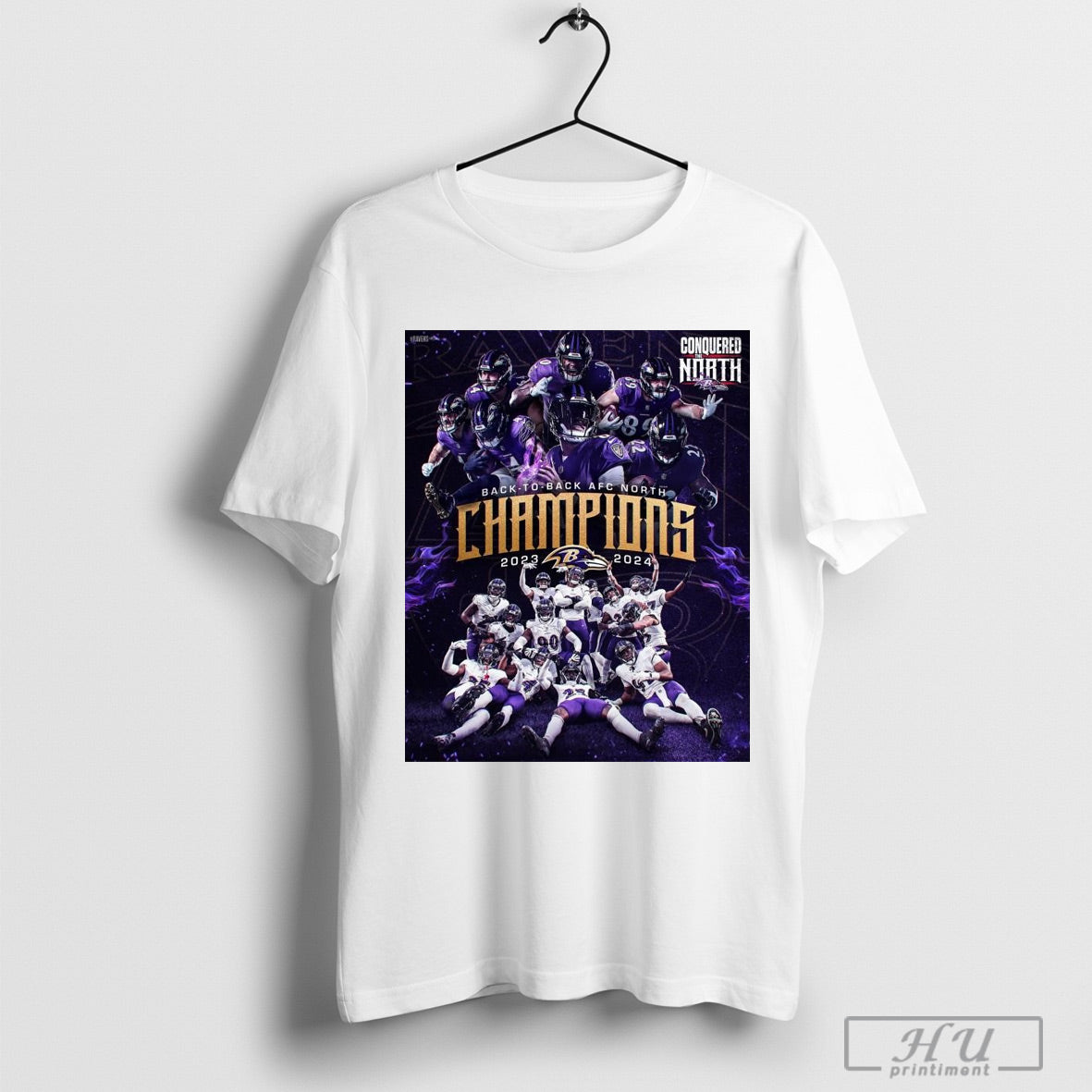 Poster Baltimore Ravens Nfl Football Back To Back Afc North 2023 2024 Conquered The North T Shirt