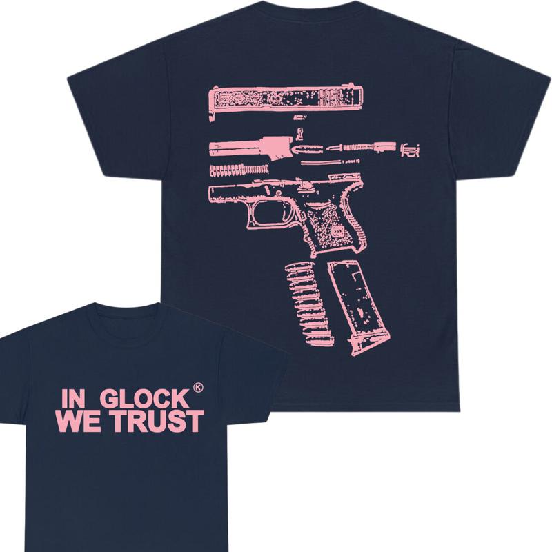 IN GLOCK WE TRUST 2 side T-shirt,Design Color Light Pink, T-shirt For Men, GIft For Men,Full color, Menswear Top