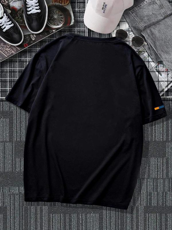 Men's Letter Print Round Neck Tee, Regular Fit Street Fashion Casual Soft Comfy Short Sleeve T-shirt for Daily Outdoor Wear, Graphic Tees, Men's Stree