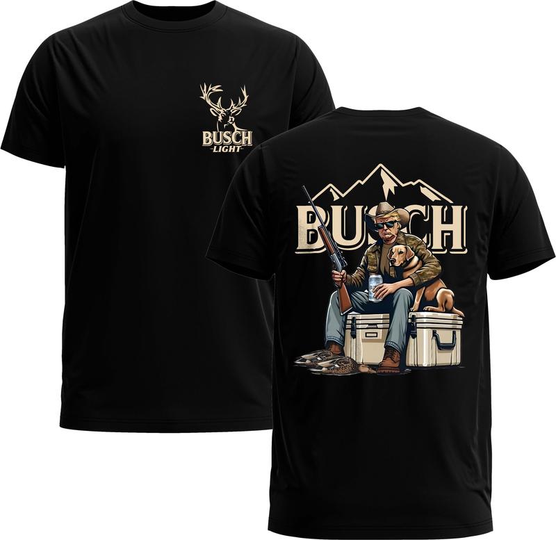 Trump & His Dog Cheers With Busch Beer Unisex Tee-Chillin Like Trump, Busch Beer Lover - Gildan 5000 Graphic T-Shirt for Men & Women Classic Menswear