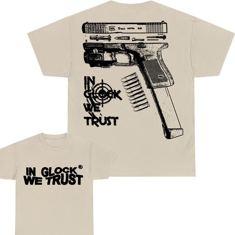 In Glock We Trust Limited Edition Double Sided Tee, Full Color,New Design Black & White, Men's & Women's Tops glock shirt