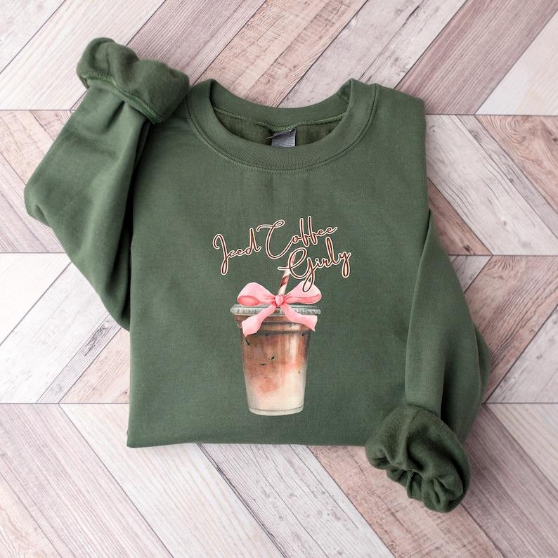 Iced Coffee Girly Sweatshirt, Iced Coffee Girl Crewneck, Coquette Coffee Shirt, Coquette Clothing, Coffee Lover Gift, Pink Bow Iced Coffee, Trendy Cof