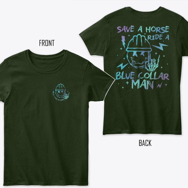 Save A Horse Ride A Blue Collar Man Shirt, Spoiled Blue Collar Wife T-shirt, Blue Collar's Wife Graphic Tee, Soft Fabric Short Sleeve Tee For Blue Col