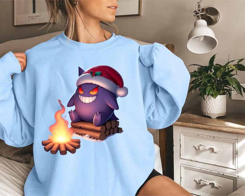 Gengar Christmas Sweatshirt, Gengar Santa Sweatshirt, Gengar Xmas Shirt, Pokemon Xmas Sweater, Pokemon Christmas, Dark Ghost Kaiju Japanese Style Swea