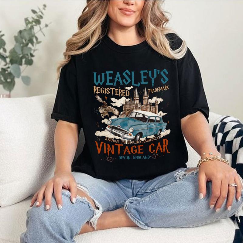 Vintage Wizard Flying Weasley Car Sweatshirt, Hogwarts HP Shirt, Bookish Shirt, Reading T Shirt