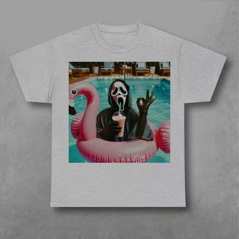 Ghostface in Swimming Pool Shirt, Scream Sweatshirt, Halloween Sweatshirt Classic Fabric Prints