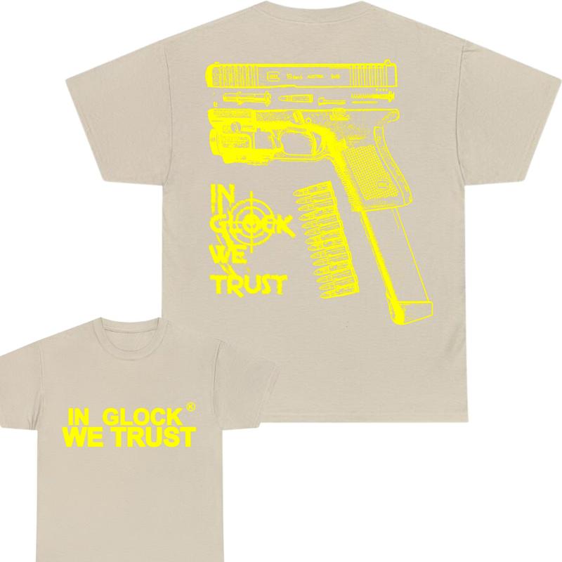 In Glock We Trust Double Side Tee , Glock Tshirt, Design Color Yellow - Full Color - Men's & Women's Tops,Gift For Men & Women