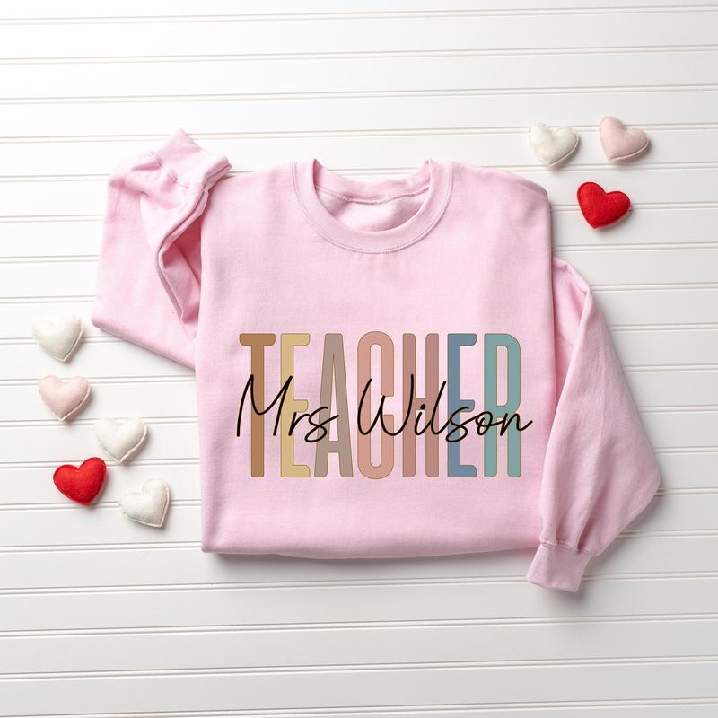 Custom Mrs Teacher Sweatshirt, Teacher Tshirt, Cute Teacher Crewneck, Teacher Appreciation gift, Gift for Teacher, Retro Teacher Shirt