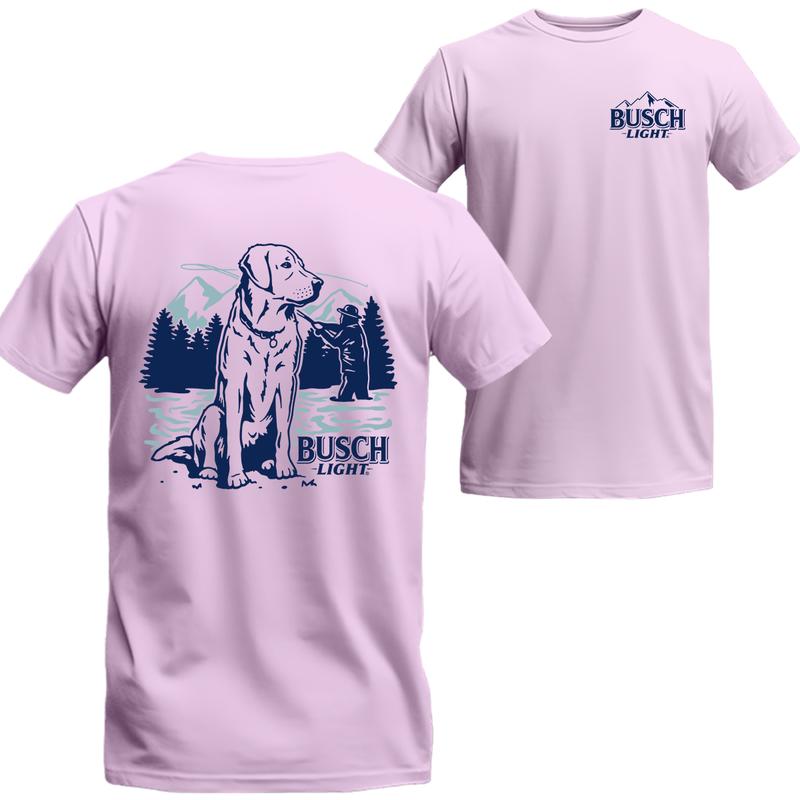 Busch Light - Fly Fishing with Dog scene T-Shirt, Busch Light Short Sleeve Tee, Unisex Shirt