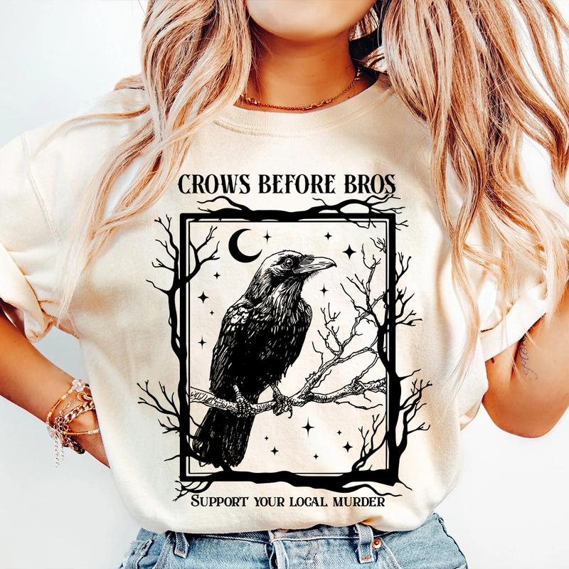 Crows before Bros, Support Your Local Murder, Vintage Halloween Shirt, Crow Lover Gift, Raven Shirt, Withy Vibes, Gothic Shirt