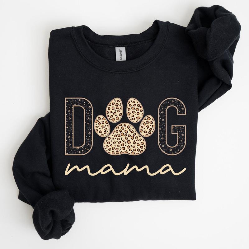 Dog Mama, Leopard Print Sweatshirt, Mother's Day Gift Casual Comfort Womenswear Comfortable Graphic