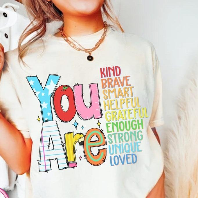 You Are Kind T-Shirt, Back To School TShirt, Teacher Appreciation TShirt, Retro Teacher T-Shirt, School Doodles T-Shirt Cotton Fabric