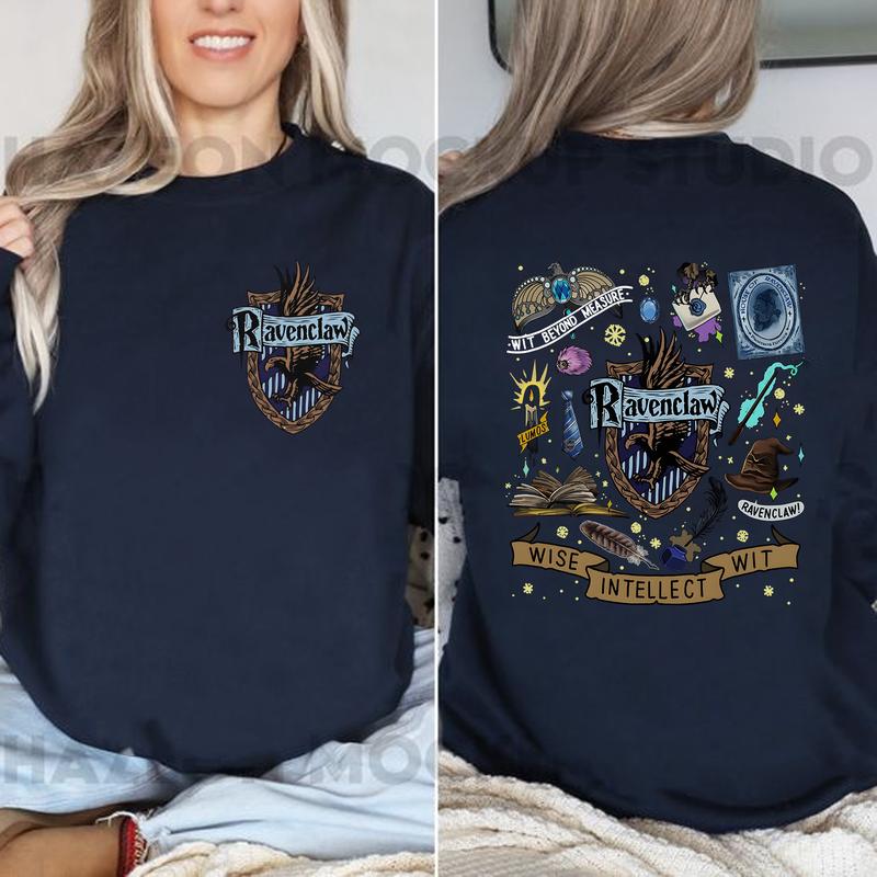 HP Wizard Houses 2 Sides Sweatshirt Hoodie Shirt, Gift for Fan Cotton Fit potterhead gift