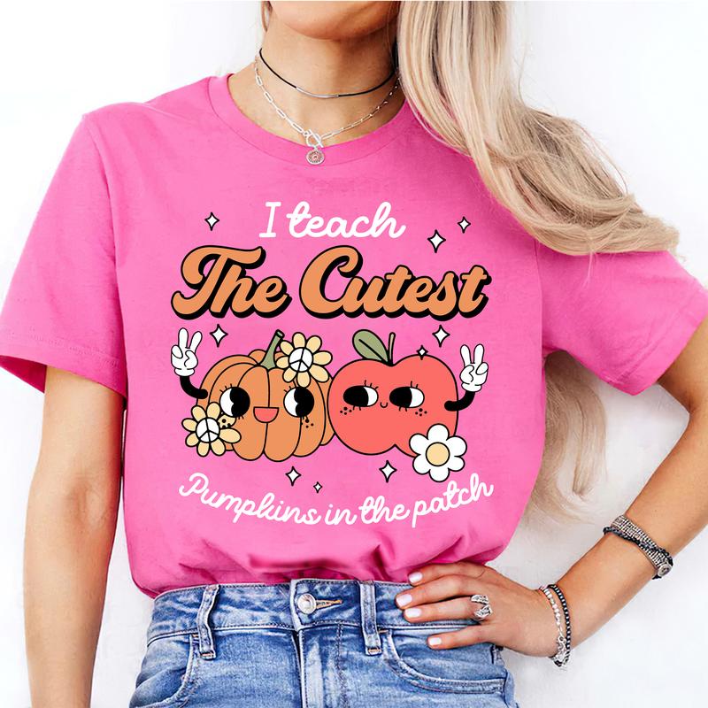 I Teach The Cutest Pumpkin In The Patch Shirt, Fall Teacher Shirt, Groovy Autumn Teacher Shirt, Retro Teacher Shirt, Pumpkin Teacher Shirt fall graphi