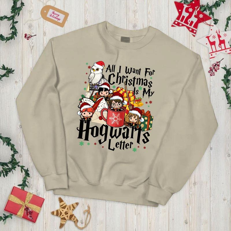 HP All I Want For Chritmas Is Hogwarts Letter Sweatshirt, Hogwarts T-Shirt, Harry Hoodie Check Cotton Fit