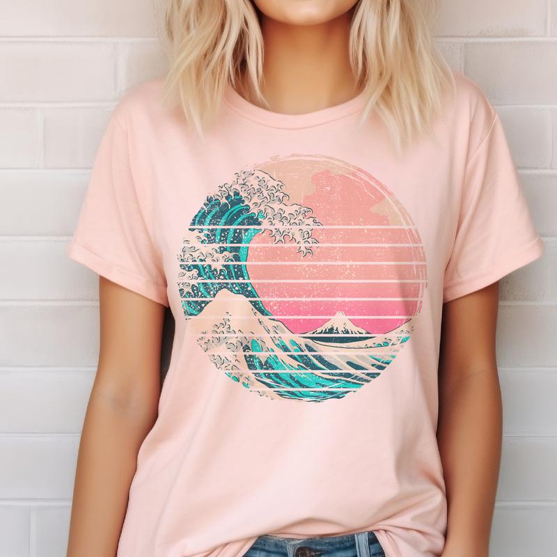 Vintage Beach Tshirts Summer Beach Tees Sand and Sun T-Shirts Summer Ocean Tees Vacation Tshirts Womens Sea Turtle Tops Retro Beach Wave Tees Short Sl
