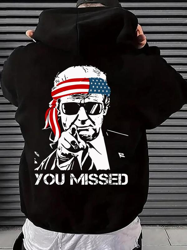 Men's American Flag Print Drawstring Hoodie, Casual Regular Fit Sweatshirt for Spring & Fall, Daily Wear Fashion for Men