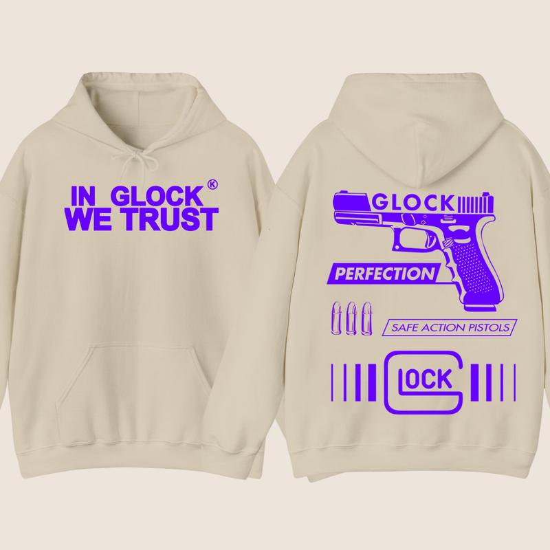 IN GLOCK WE TRUST Hoodie - Double side print - GLock Hoodie -Full color - Classic Menswear for Winter - Glock shirt - For her - for him - Underwear