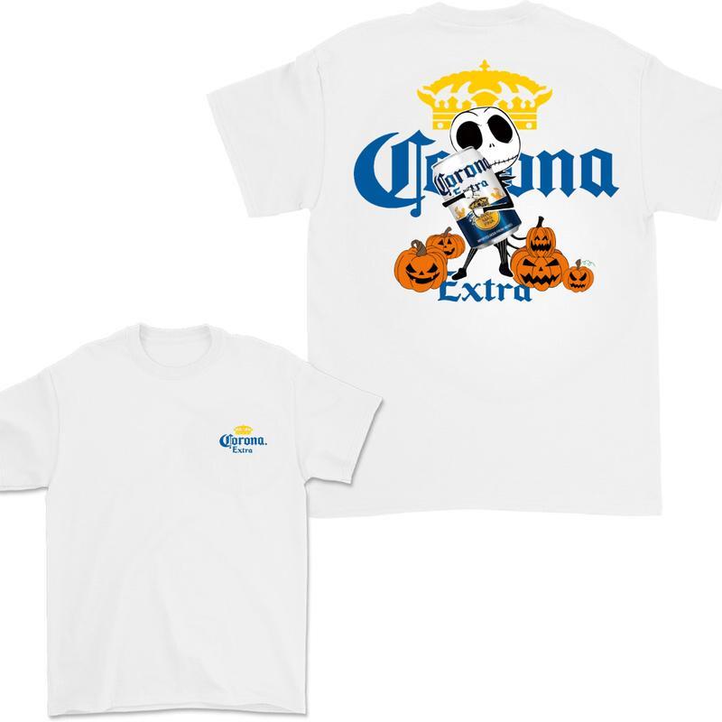 Jack Hug Corona Skellington Halloween 2 Sides T-shirt, Corona T-shirt, Corona Halloween T-shirt, Classic Cotton Unisex, High-Quality Printing, All Sea