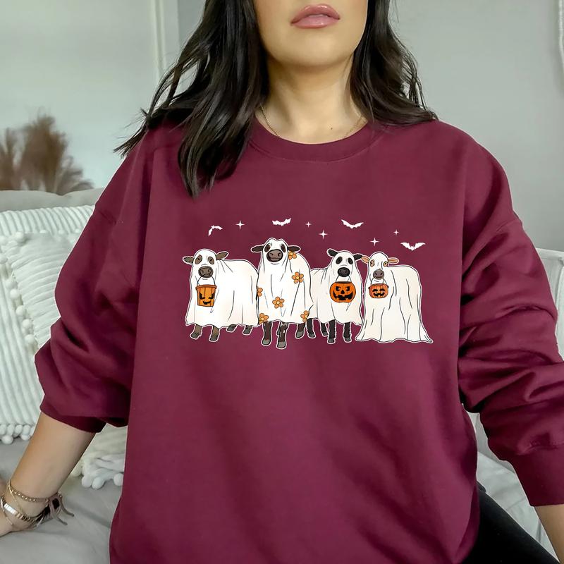 Ghost Cows Halloween Crewneck Sweatshirt, Hoodie, T-shirt, Cow Shirt, Cow Lover Gifts