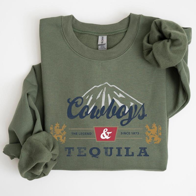 Cowboys and Tequila, Retro, Beer, Vintage, Cowboy Sweatshirt, Women's Crew Neck, Crewneck