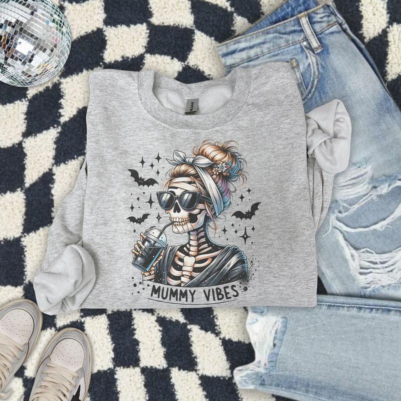 Mummy Vibes Sweatshirt - Ash Grey - Halloween Sweatshirt