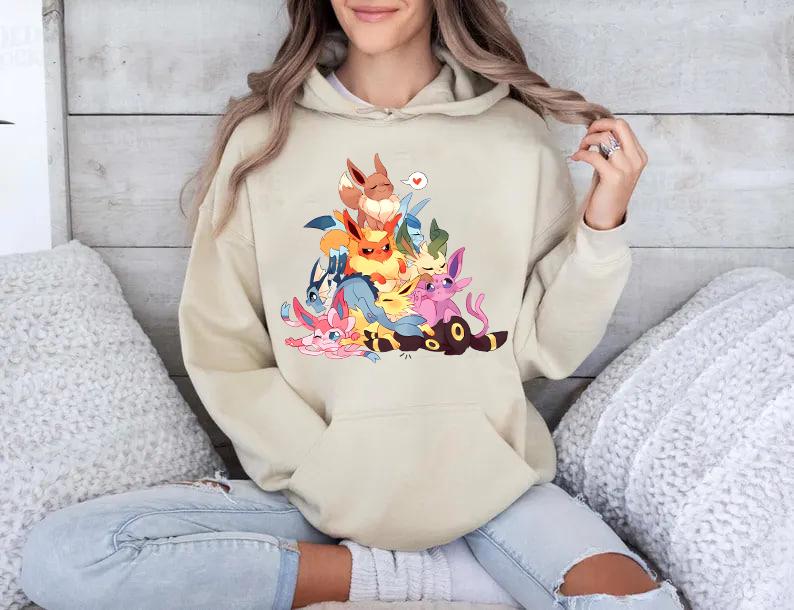 Eevee Eeveelution Sweatshirt - Slyveon, Umbreon, Espeon, Flareon, Vintage Anime Design, Blend, Comfortable Fit, Gift for Anime Lovers