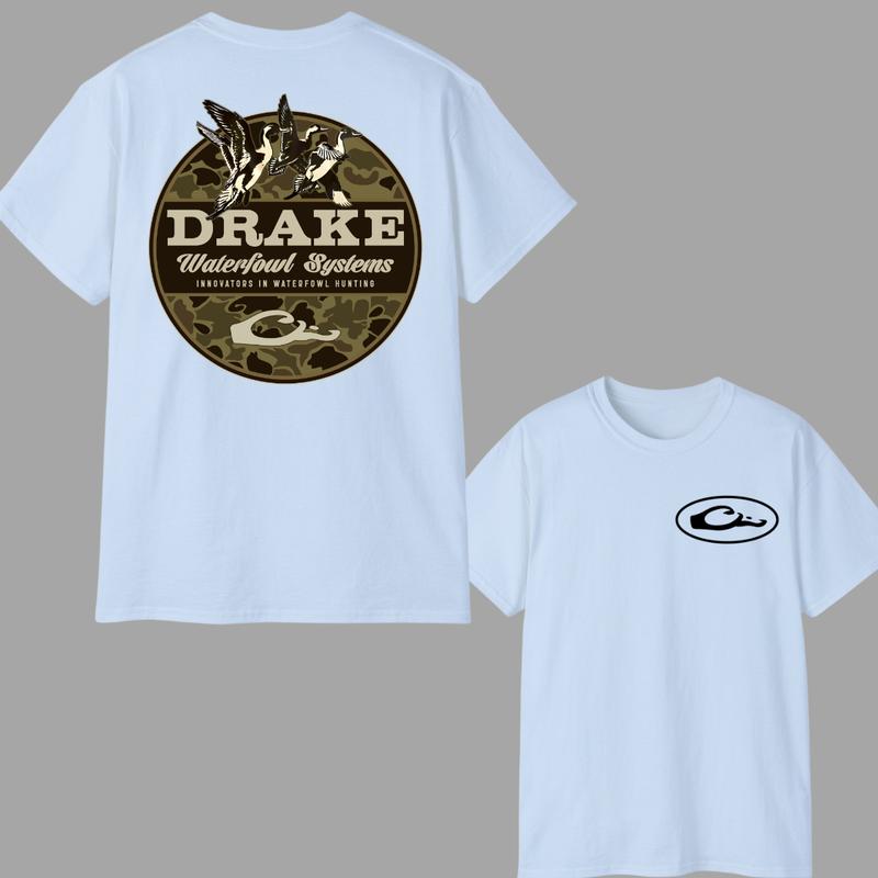 Drake Waterfowl Camo Hunting T-Shirt, Double Sided Classic Cotton Short Sleeve, Soft & Comfortable, Perfect Gift For Men