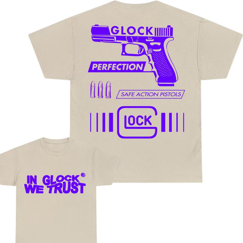 Limited edition Double Sided Print Full Color Cotton Classic Glock Tshirt for Men and Women - In Glock We Trust - Top Menswear