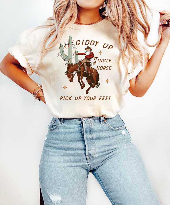 Cowboy Christmas Sweatshirt, Western Christmas Shirt, Giddy Up Jingle Horse Pick Up Your Feet, Howdy Country Christmas Horse, Cowgirl Shirt, Christmas