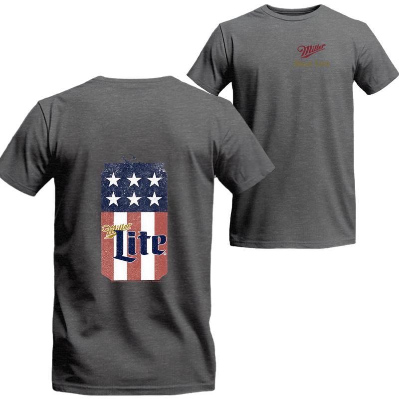 Miller High Life Patriotic American Flag Can 2-sides T-shirt, Miller Unisex Shirt, Beer Shirt, Menswear Top, Streetwear, Drinking Shirt