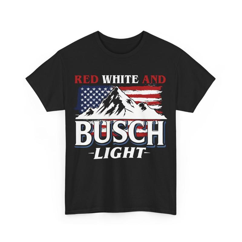Red White and Busch Light Heavy Cotton Tee