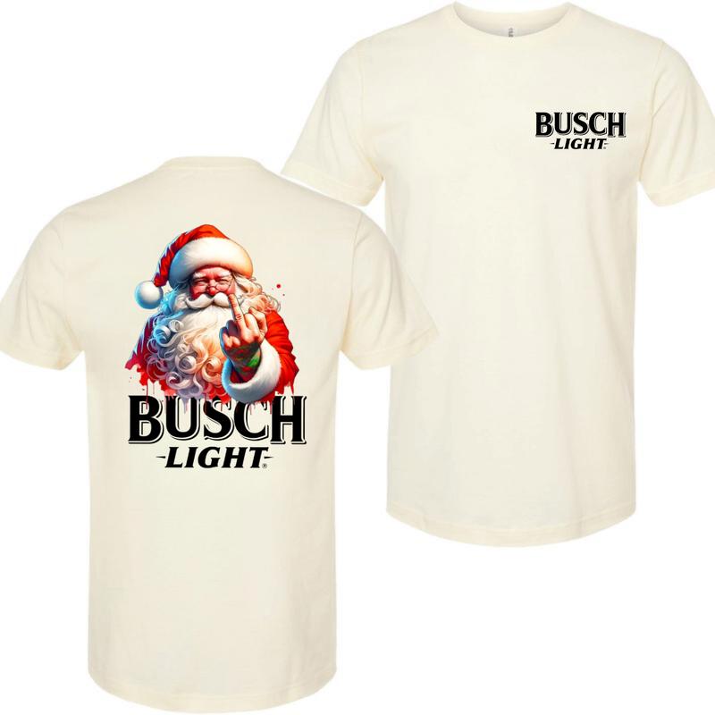 Busch Light, Santa Middle Finger Funny Red Santa Christmas 2 Sided T-shirt, Christmas Sweatshirt with beer, Perfect for outings and holidays, Unisex f